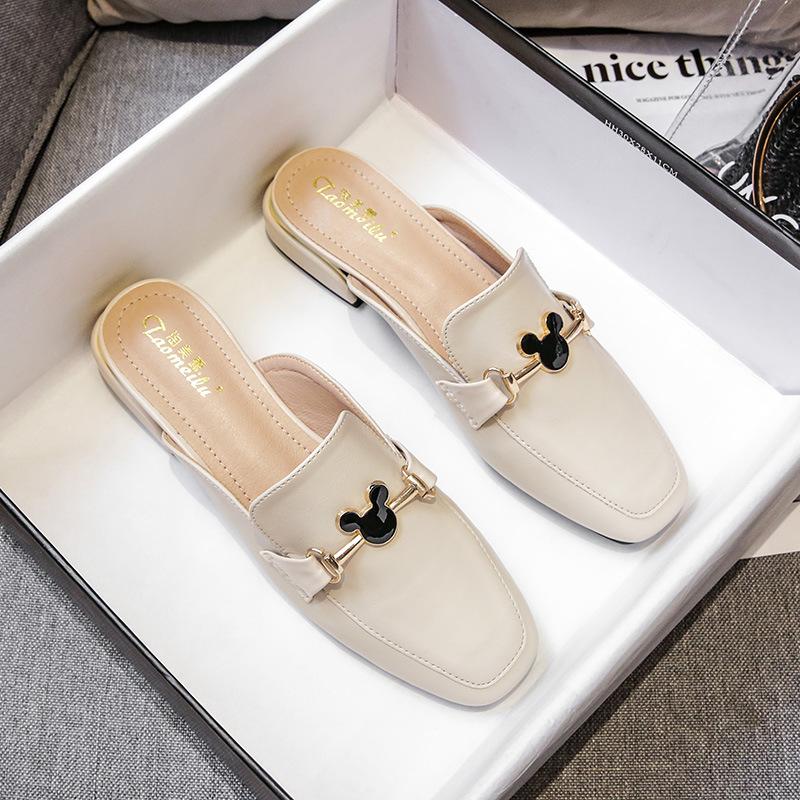 

New Internet celebrity half tray single shoes women s bag head half slippers summer wear fashion thick heel large size sandals women s shoes Muller sh 33 абрикосовый