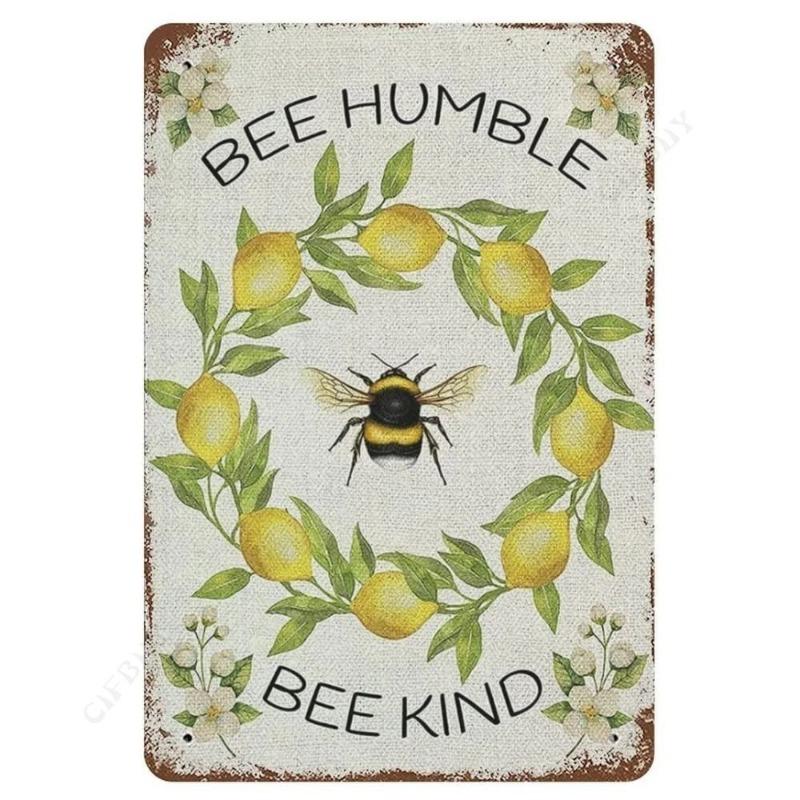 Bee Metal Wall Sign for Home Cafe Bar, Creative Tin Decor 30x20cm