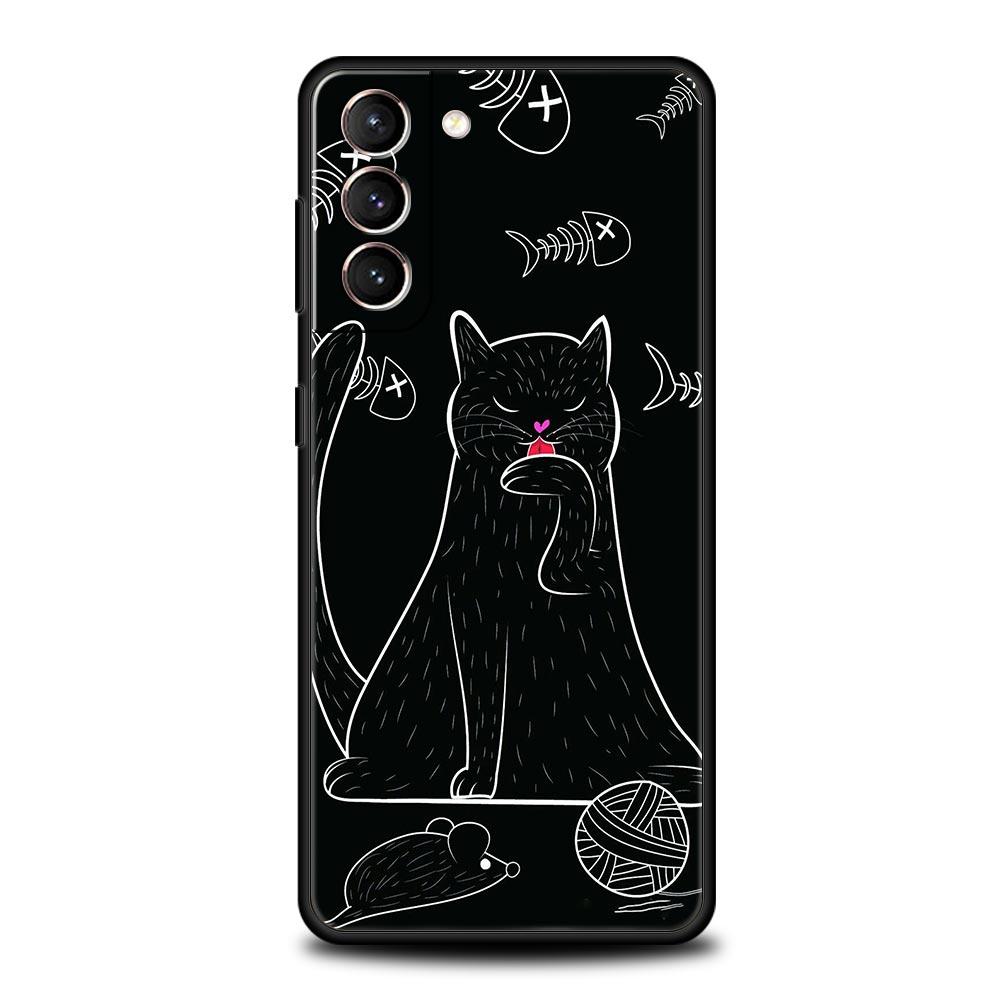 Black Cat Phone Case For Samsung Galaxy S24 S23 S22 S20 Ultra S21 FE 5G S10 S9 Plus S10E S8 Soft Silicone Cover