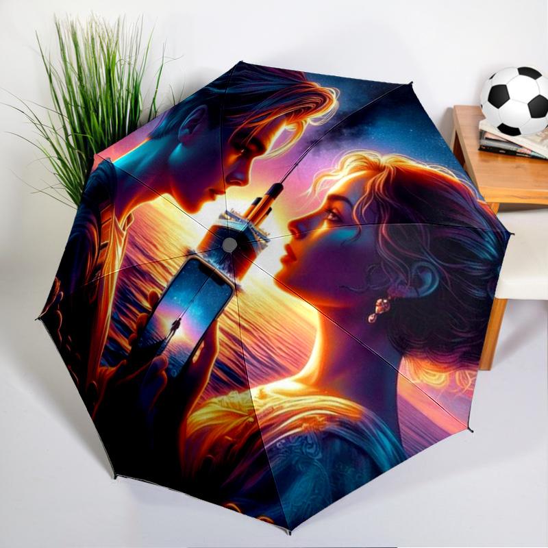 Love On The Tita-nic Umbrella Folding umbrella, automatic umbrella 8-Frame for Travel, camping Use Gift for Halloween Christmas