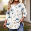 Women's Fashionable Casual Floral Print Plus Size Three-Quarter Sleeve Round Neck Top With Curved.