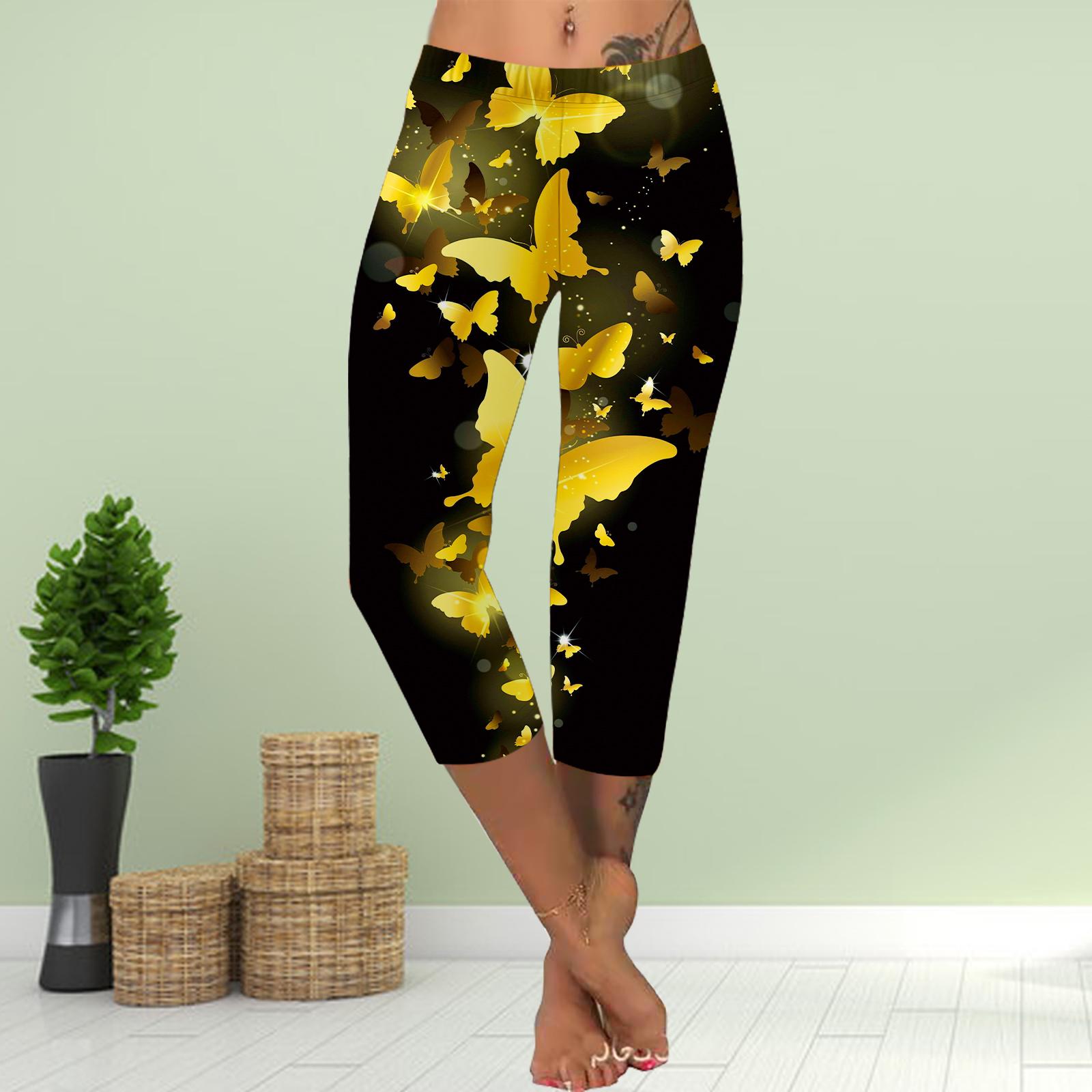 

Штани Літні короткі легінси Укорочені вузькі штани Легінси великих розмірів Жіночі вузькі штани з 3D місячним принтом метелик M золотий