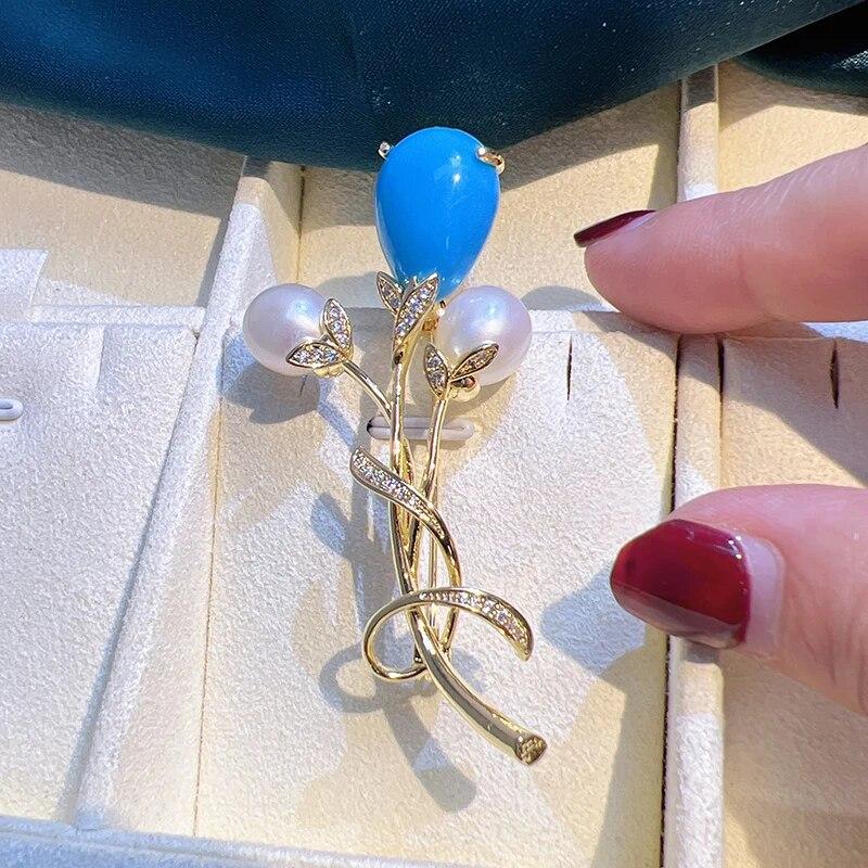 New DIY Empty Setting 8-9mm Natural Rice Pearls Fashion Corsage Brooch Sweater Jewelry for Women