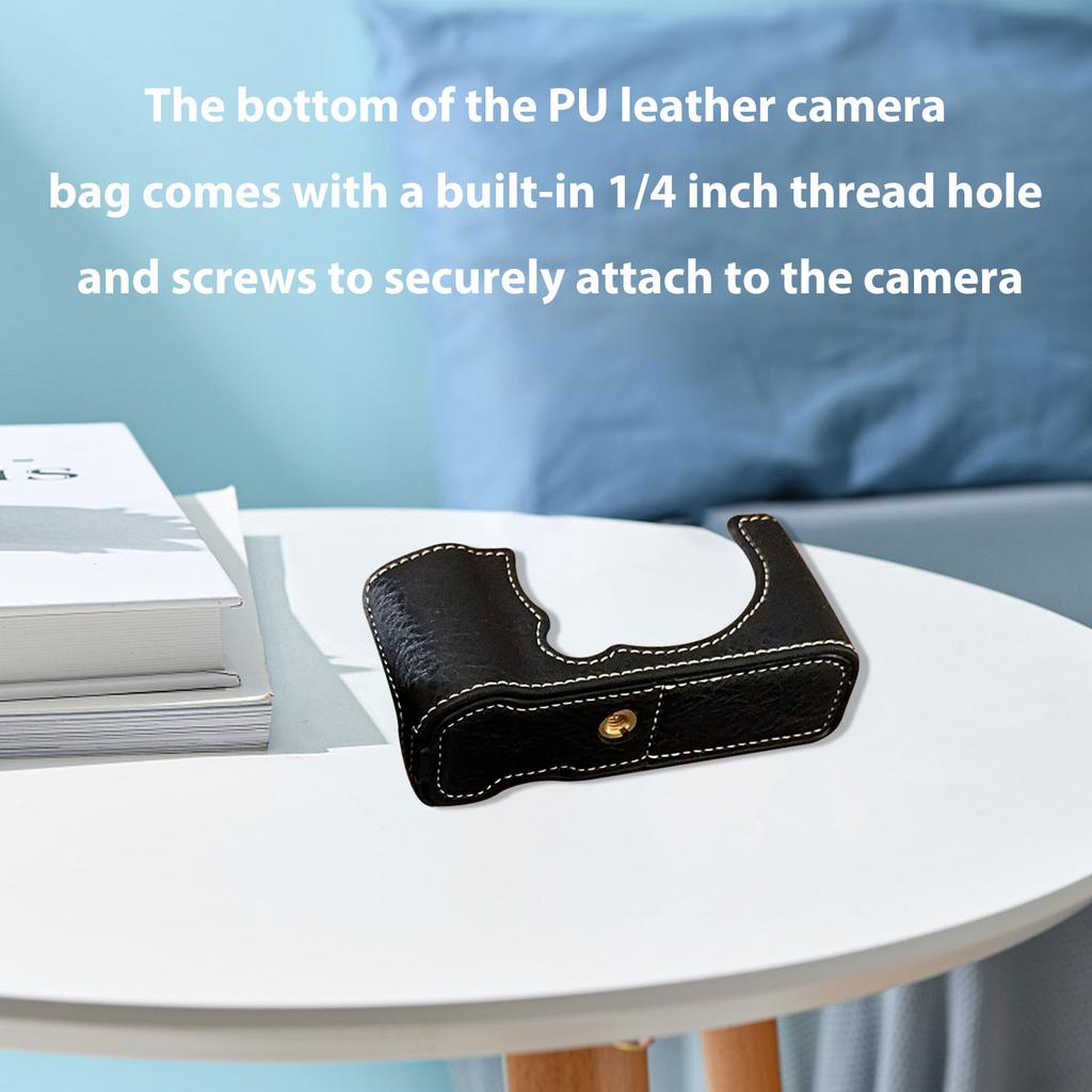 Camera Half Case PU Leather Anti-Scratch Camera Carry Case with Shoulder Strap Compatible with Fujifilm X-M5 Black