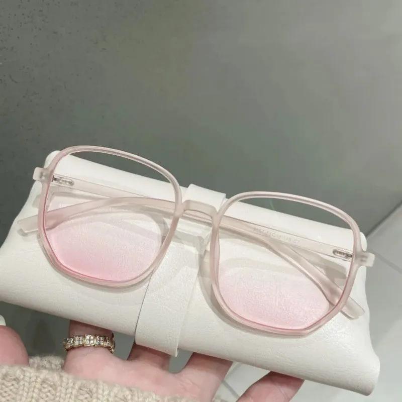 New Trend Korean Oversized Gradual Pink Powder Blusher Myopia Glasses Anti Blue Light Blocking Computer Eyewear Diopter 0 To-4.0