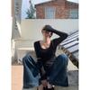 Neck Pit Strip Knitted Bottoming Shirt Women's Spring Slim-fitting Front Shoulder Inner Top Autumn and Winter Soft Waxy Sweater