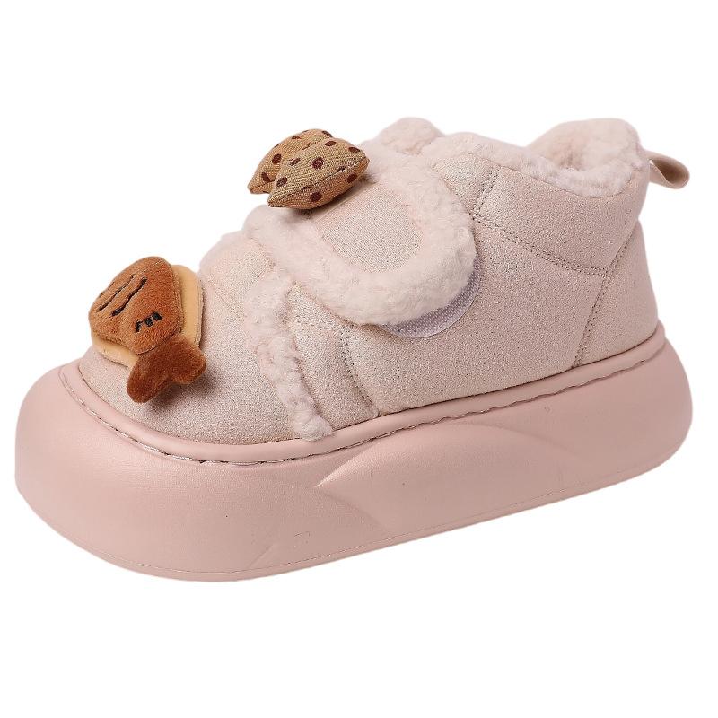 Cute bow KT cat pedal fluffy shoes autumn and winter fashion cartoon Velcro velvet warm girls cotton shoes