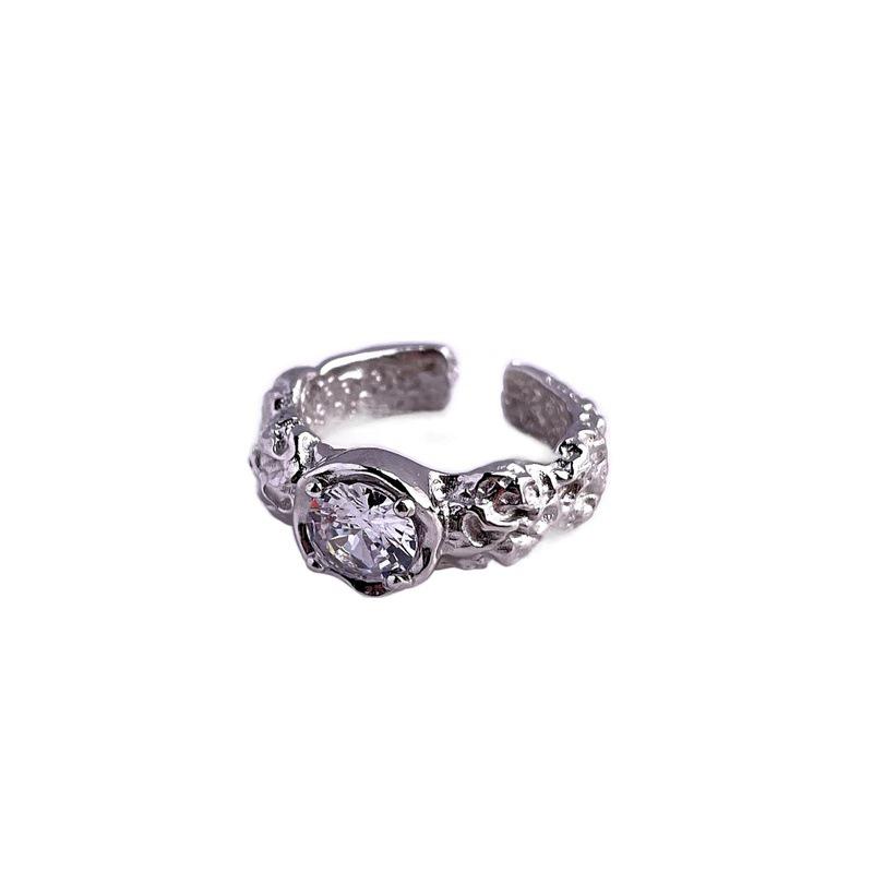 S925 Sterling Silver Shiny Diamond Open Ring - Simple, Niche Cool Style Adjustable Open