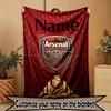 Personalizowany koc z nadrukiem Arsenal F.C. z własnym imieniem, Wystrój domu, Sypialnia, Kanapa, Kemping, Kanapa, Prezenty na urodziny, Boże Narodzenie