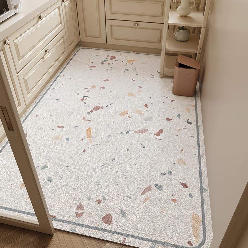 Kitchen Carpet Waterproof Oilproof Non-slip Floor Mat Imitation Tile Texture PVC Leather Rugs Household Large Size Foot Mats
