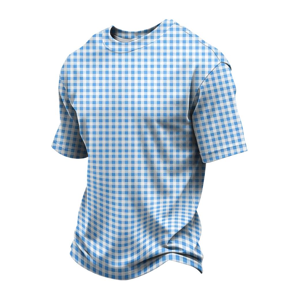 Herren Casual Schnelltrocknend Leicht Atmungsaktiv Mesh Kurzarm T-Shirt Rundhals Kariertes Muster Sommer Top für Outdoor-Aktivitäten