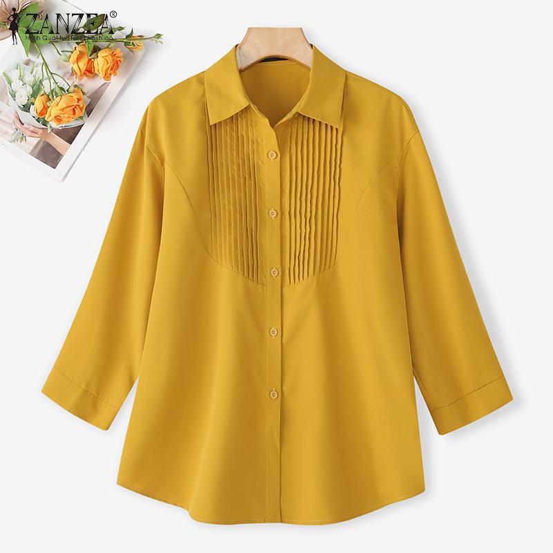 ZANZEA Women Casual Classic Collar Solid Color Loose Long Sleeve Button Blouse