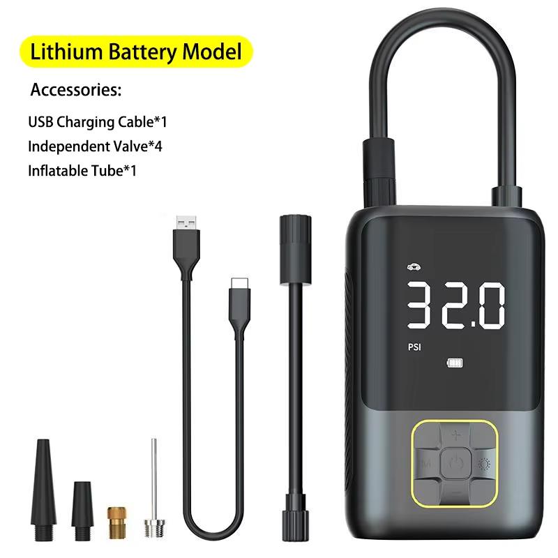 

Автомобильный воздушный насос, портативный мини-самоходный электрический воздушный компрессор, насос для накачивания шин, ручной беспроводной насос с цифровым дисплеем Lithium battery чёрный