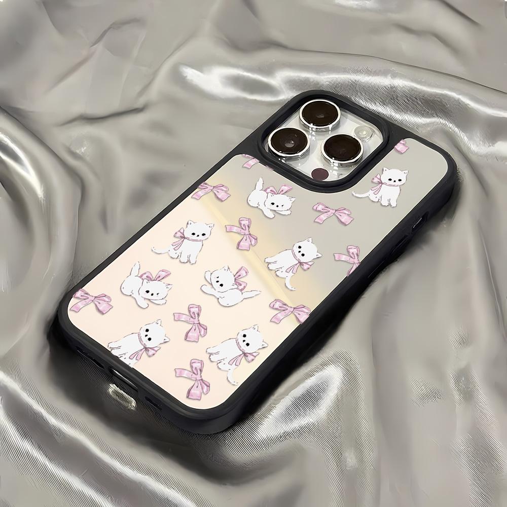 Mirror Phone Case for iPhone 15 11 13 14 for 15 16 Pro Max 12 13 16 Pro Cloud Flower and Animal Cute Style Phone Case