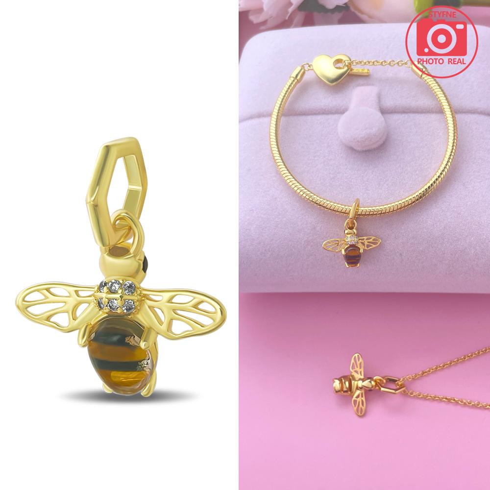 Sparkling Bee Dangle Charm Copper Plated Fit Charms Copperoriginal Bracelet For Jewelry Making