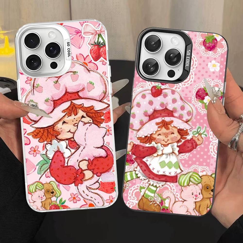 Animated S-Strawberry S-Shortcake Phone Case For IPhone 17 16 15 14 11 12 13 Pro Max Plus Pro Colored Silver Cover