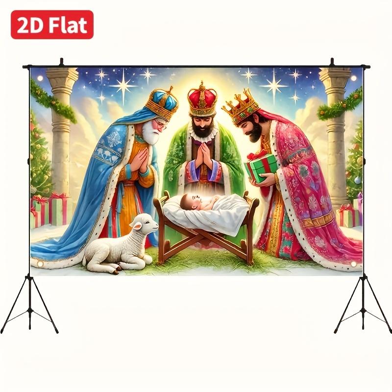 2D Flat Banner 1 Piece Three Wise Men Carrying Gifts Christmas Scene Durable Design No Need for Power Supply