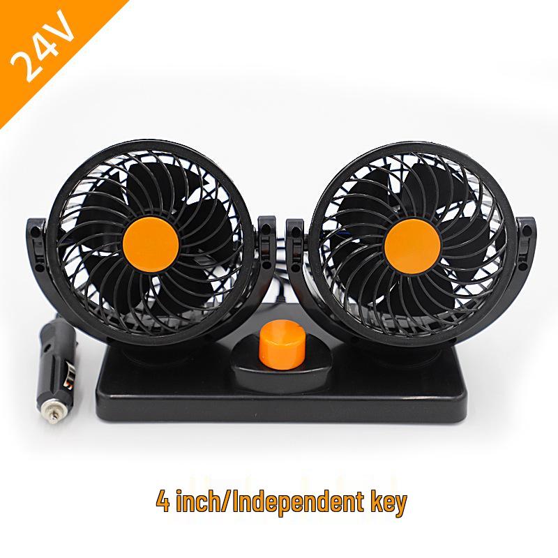 Silent Dual-Head Car Fan 12V/24V USB - Powerful Summer Cooling for Trucks
