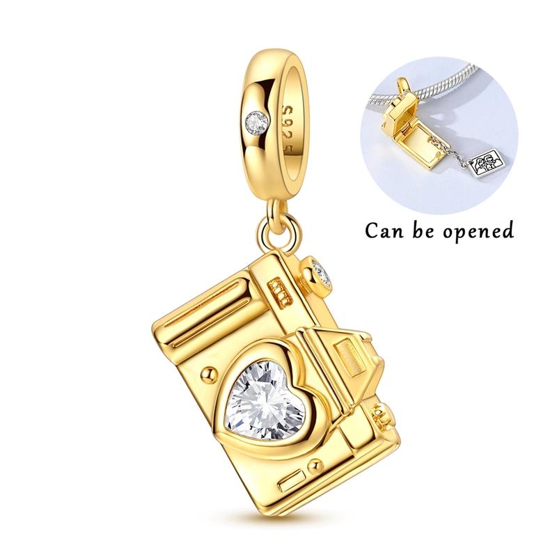 Original 925 Sterling Silver Charms Golden Camera Suitcase Airplane Pendant Fit Original Bracelet For Women DIY Jewelry Gift