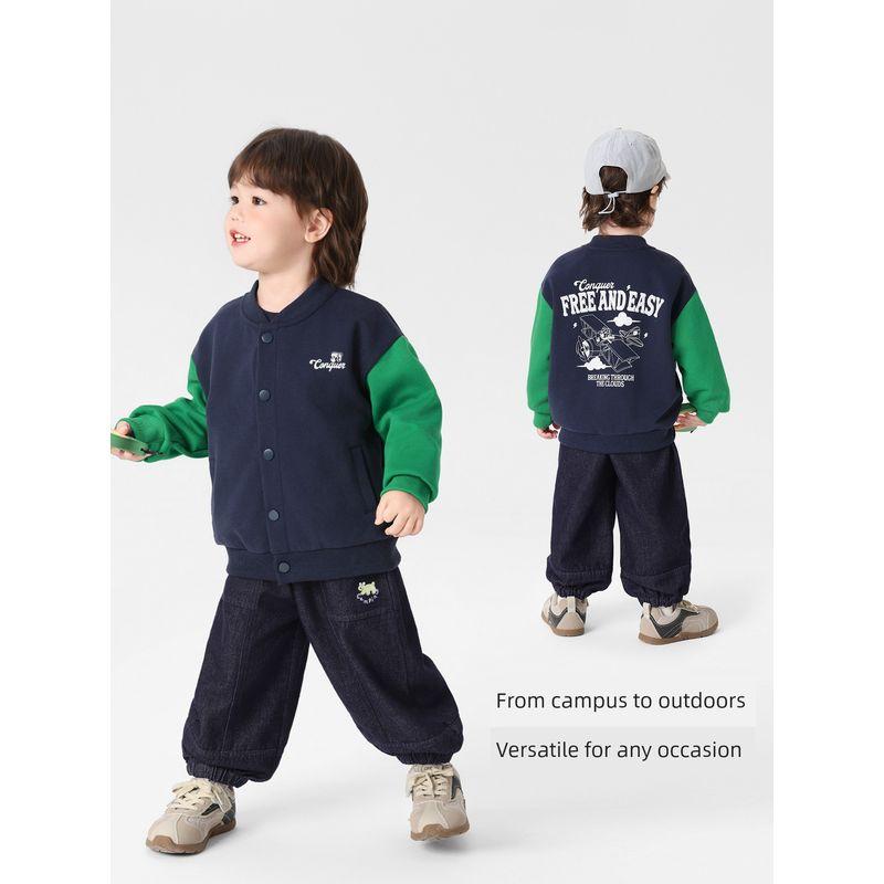 Right European Style Boys' Color-Block Baseball Jacket Casual Cardigan 2026 Spring and Autumn New Children's Clothing for Kids and Toddlers