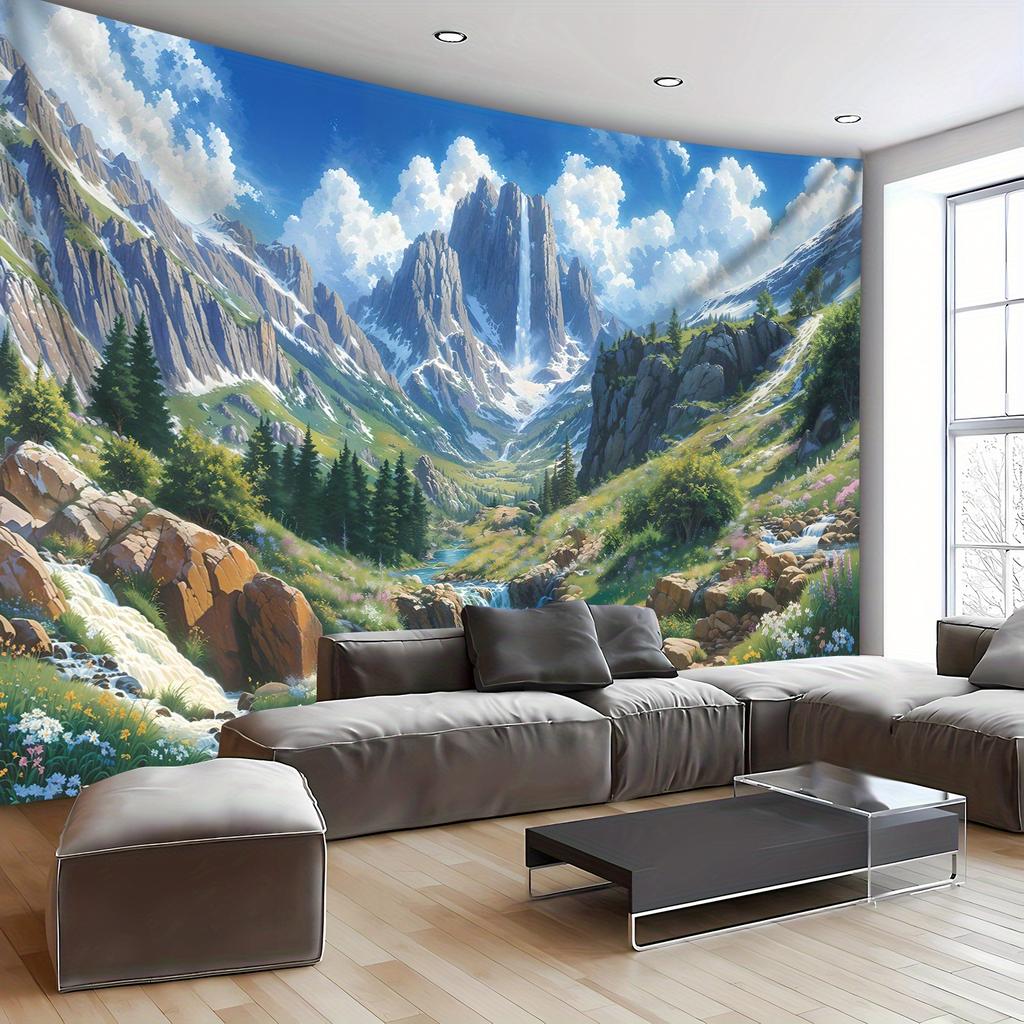 Magnificent Tapestry1Pc Magnificent Mountains Forest Creek Aesthetic Polyester Print Tapestry | Birthday Gift, Room Decoratio