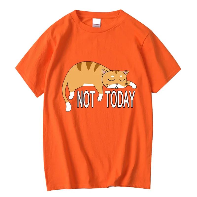 Summer Men's T-shirt High Quality 100% Cotton Funny Lazy Cat Printing Casual Cool Loose O-neck Graphic T Shirts for Men Tops