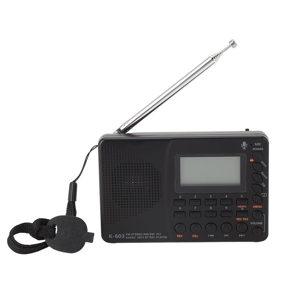 K‑603 FM AM SW Radio Multi‑Function Portable Small Radio Stereo Speaker REC Recorder