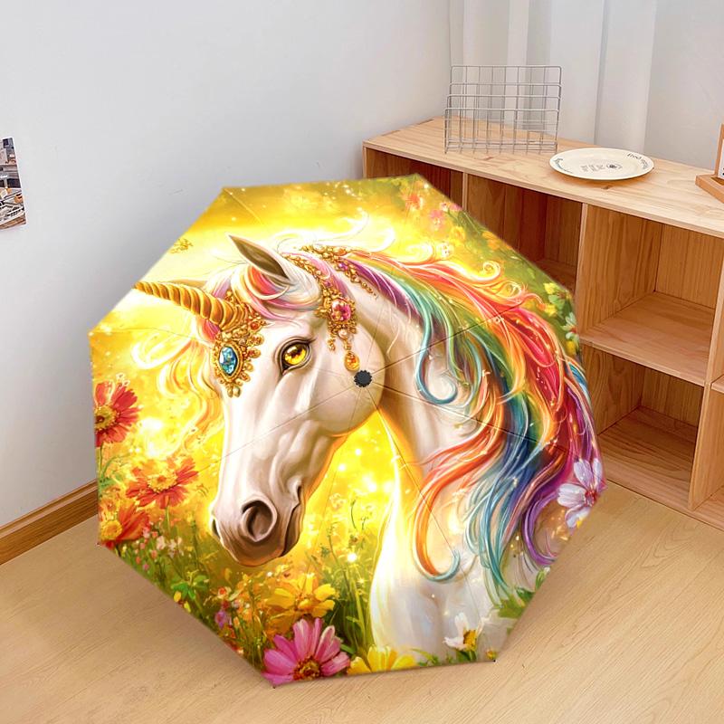 1 PC Automatic Folding Umbrella - Unicorn Fantasy Pattern, Portable & Foldable Design with 8 Ribs, Christmas Birthday Gifts