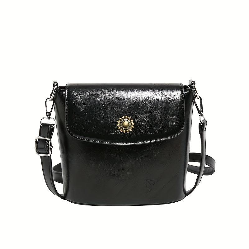Retro Mini Torba Crossbody, Luksusowa Jednolita Kolorowa Torebka Wiadro, Damska Codzienna Torebka Z Klapką Na Ramię