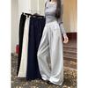 New solid color wide-leg pants, loose and drapey casual long pants for women, autumn drawstring straight pants