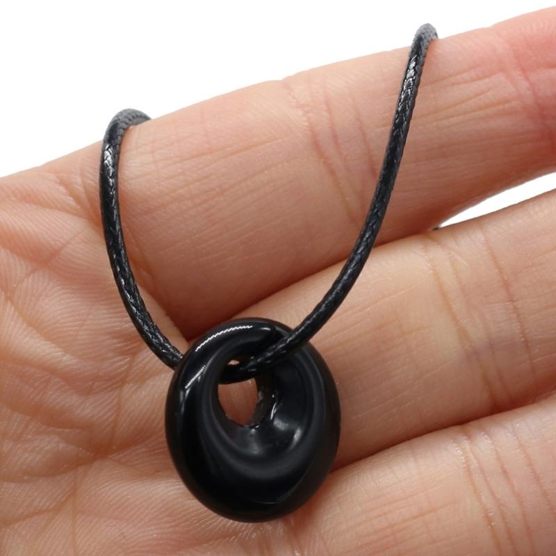 18mm Circle Healing Crystals Necklace Natural Semi-Precious Chakras Gemstones Amulet Lucky Coin Charm Protection