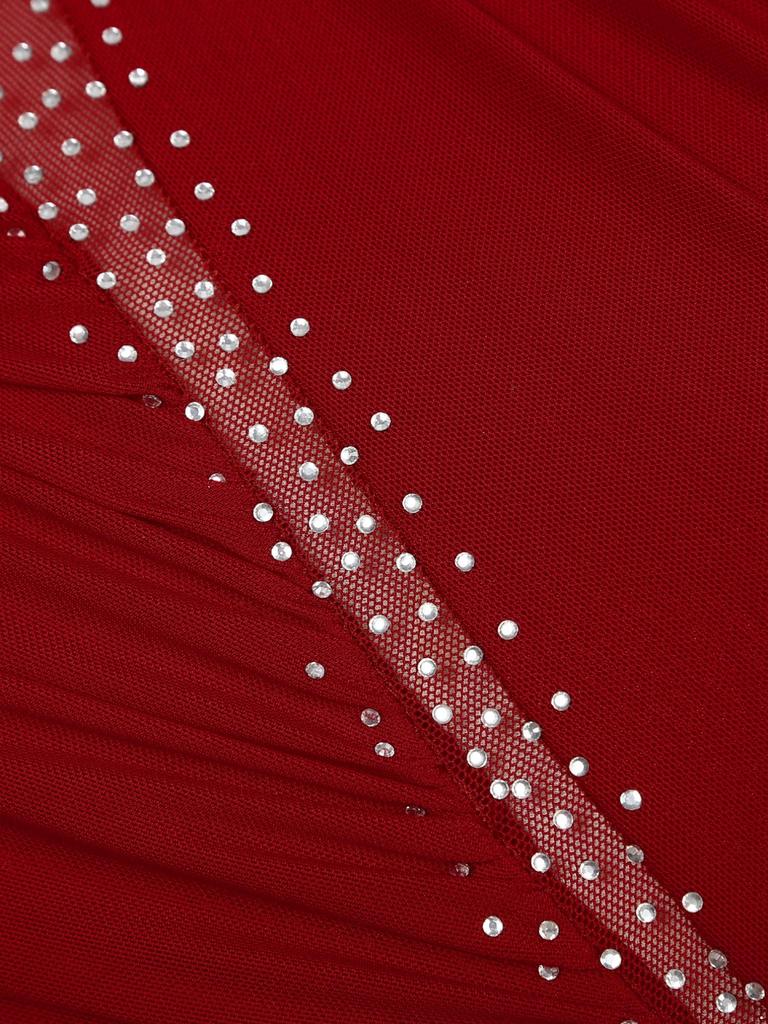 Frauen Lyrical Dance Kleid Strass Sheer Mesh Tüll Flowy Trikot Eiskunstlauf Tanz Kostüm