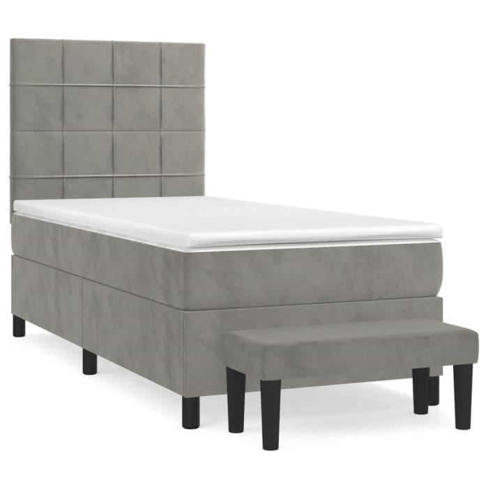 3137809 vidaXL Divan-lit Et Matelas Gris Clair 80x200 Cm Velours
