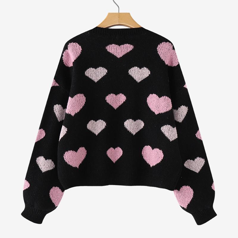 ZANZEA Damen Herbst Langarm Herzmuster Lässiger Strickpullover