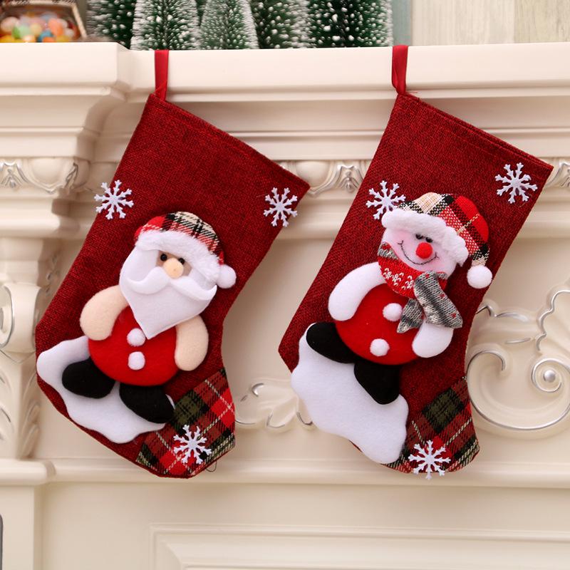 Medium Linen Christmas Stocking Christmas Decorations Christmas Gift Bag Gift Bag Christmas Hanging Socks