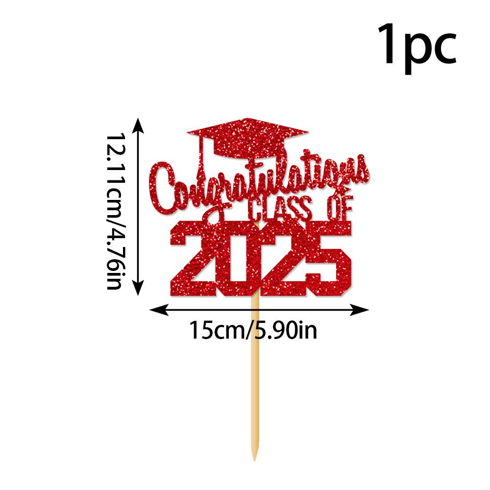 1pcs Congratulations Class of 2025 Graduation Cake Topper Glitter Congrats Grad Cap Cake Picks for Graduation Theme Party Decor