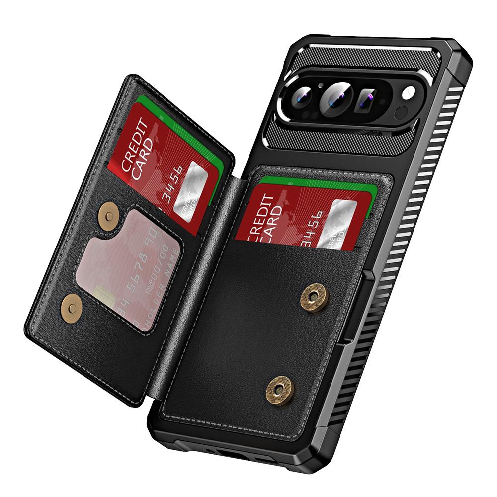 For Google Pixel 9 Pro XL Case Card Slot Kickstand Leather+TPU Reinforced Corner Phone Cover