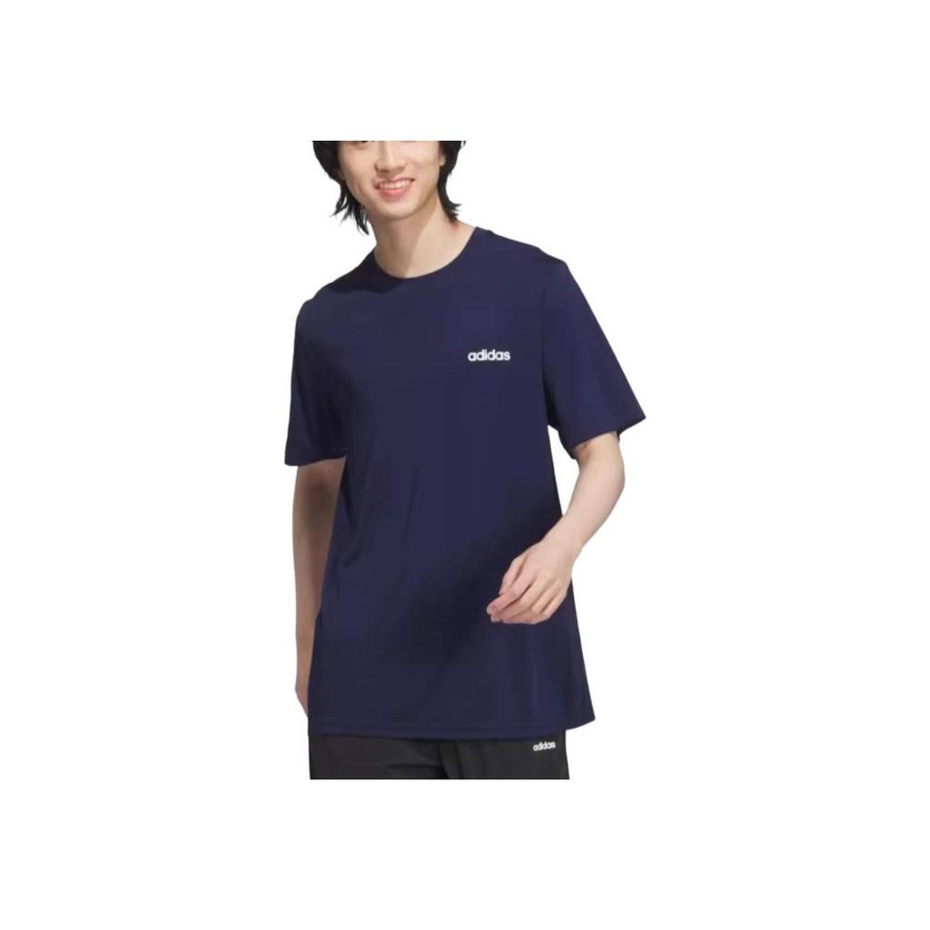 Adidas Letter Print Crew Neck Short Sleeve T-Shirt Unisex Tops Navy-Blue JJ0891