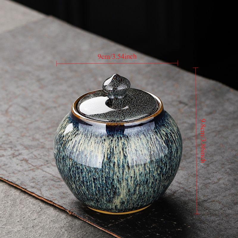 Painted Texture Tea Canister Sealed Ceramic Tea Caddy Storage Jar with Lid Coffee Table Desk Decoration General Jar Candy Can