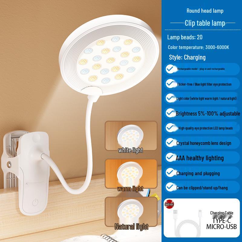 Clip-On LED Desk Lamp with Eye Protection, Night Light & Three Color Modes – Ideal for Dorms, Bedside, and Students