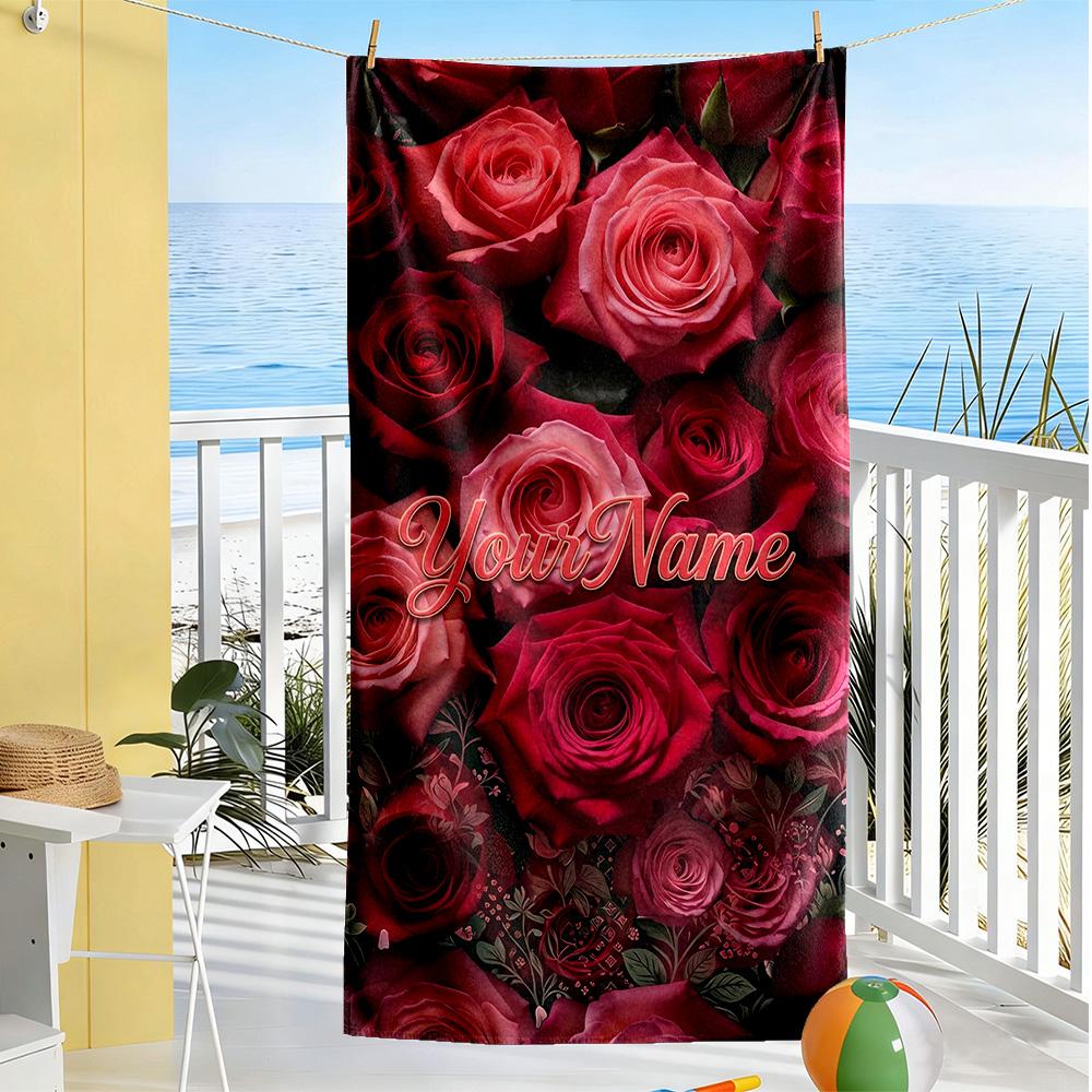 Rose Customized Name Beach Towel Super Soft & Absorbent For Beach Bathroom Outdoor Swimming Pool Camping Picnic Yoga Diving Vacation Accessories