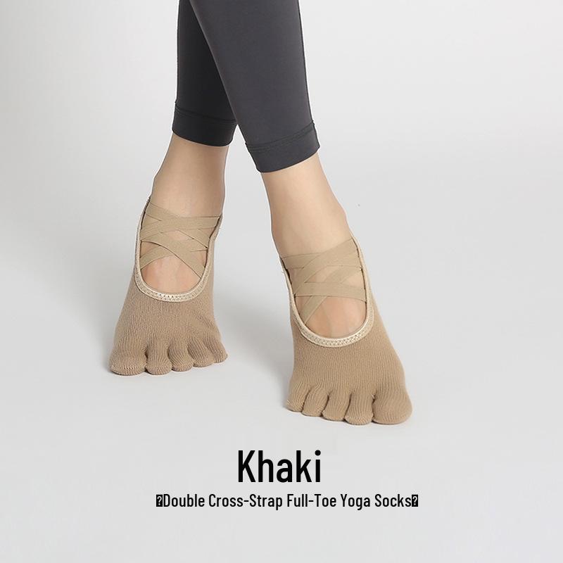 Rutschfeste Yoga-Socken für Damen mit doppelten Kreuzriemen und Fünfzehen für den Innenbereich