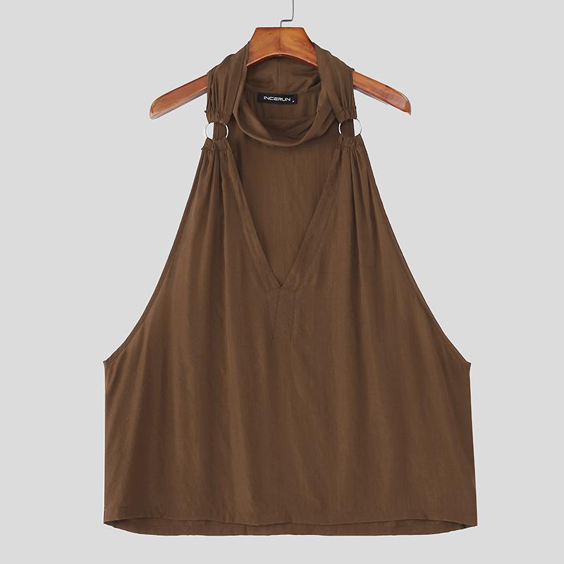 

INCERUN Men Low Cut Sleeveless Party Casual Loose Tank Tops Undershirts 4XL коричневый