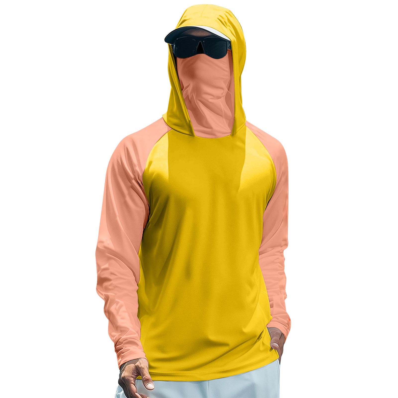 

Мужская летняя футболка с длинным рукавом, быстросохнущая, с цветными вставками, солнцезащитная одежда, для рыбалки, фитнеса, спорта, с капюшоном, с длинным рукавом XL жёлтый