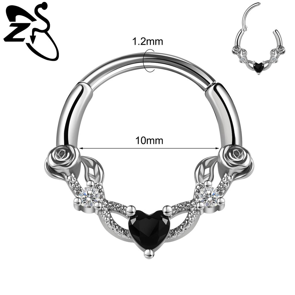 ZS 1 PC 16G Stainless Steel Nose Rings Cubic Zircon Septum Piercing Rose Snake Shape Ear Stud Helix Cartilage Piercings Jewelry