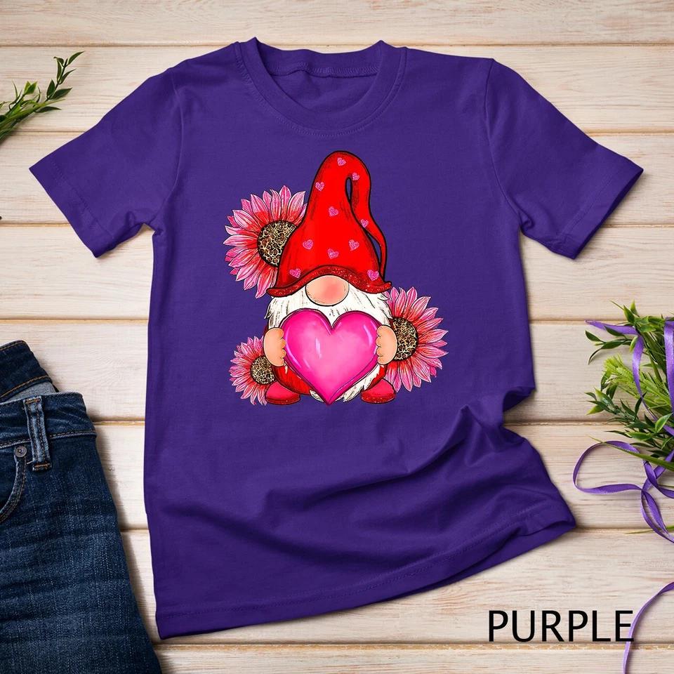 Happy Valentine s Day Gnome with Leopard Sunflower Valentine Unisex T-shirt 9 L