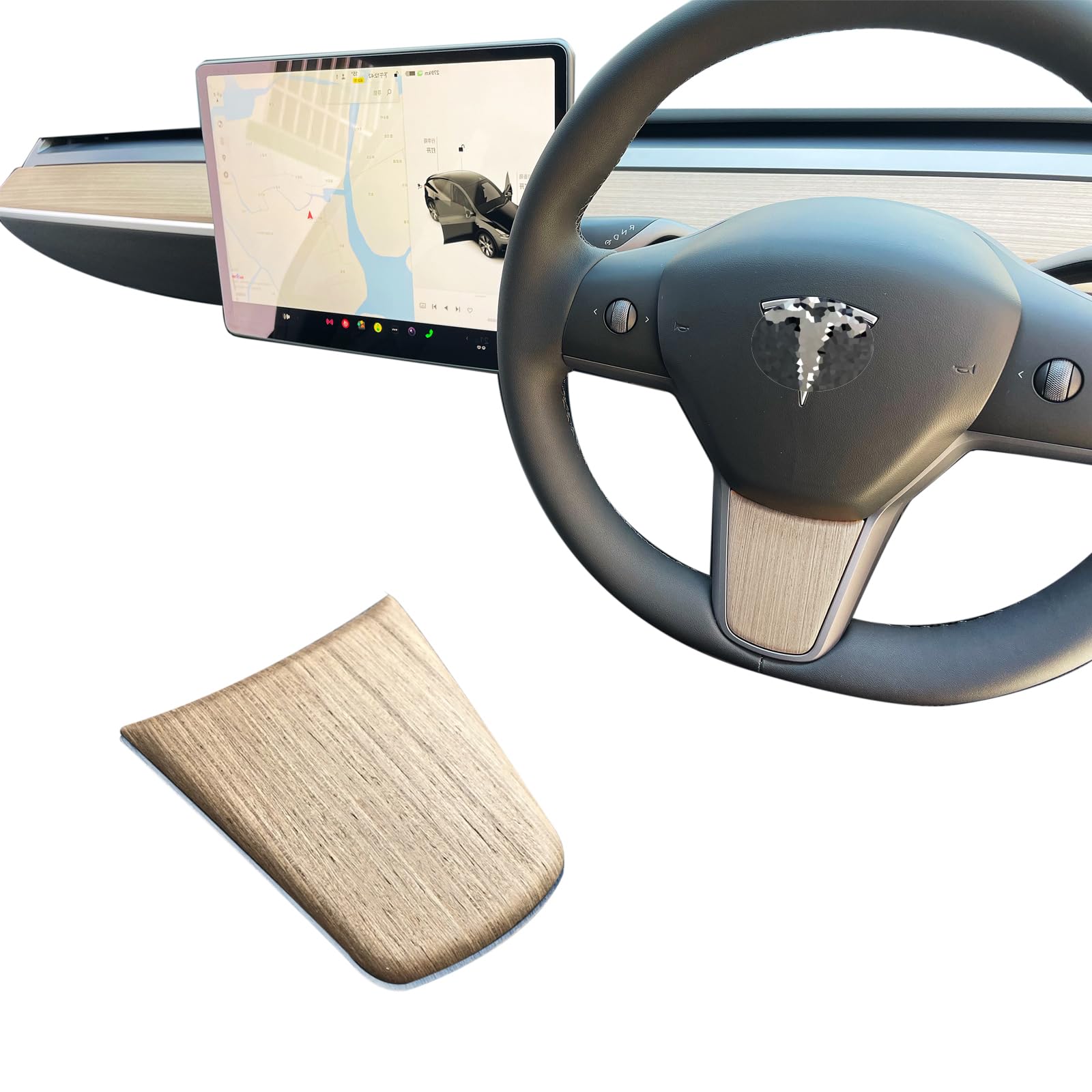 

Leeogench Real Wood Tesla Steering Wheel Cover - Model 3 & Y Interior Decoration Wrap Kit - Open Pore