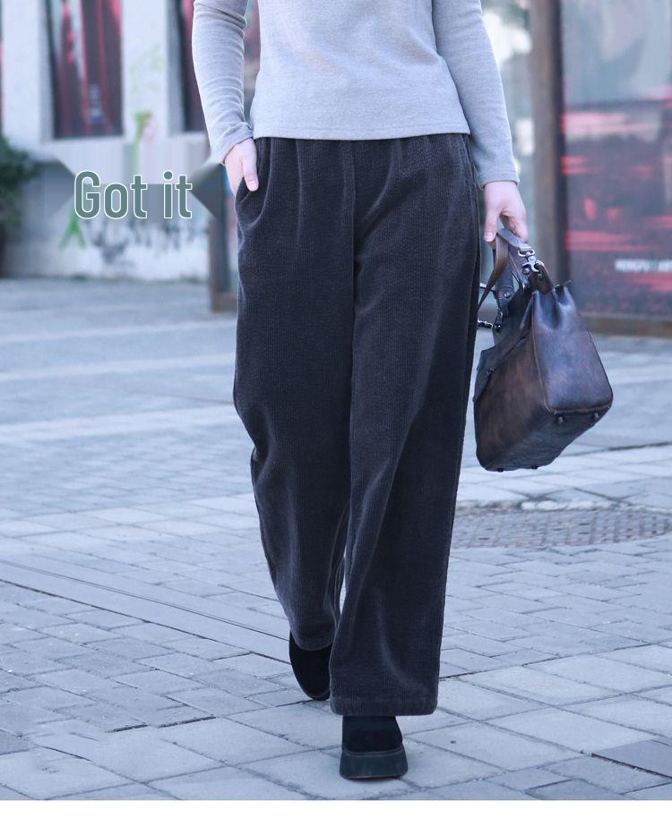 2025 Women's High Waist Straight-Leg Corduroy Pants: Versatile, Casual, Loose-Fit Woolen Pleated Solid Color Long Pants
