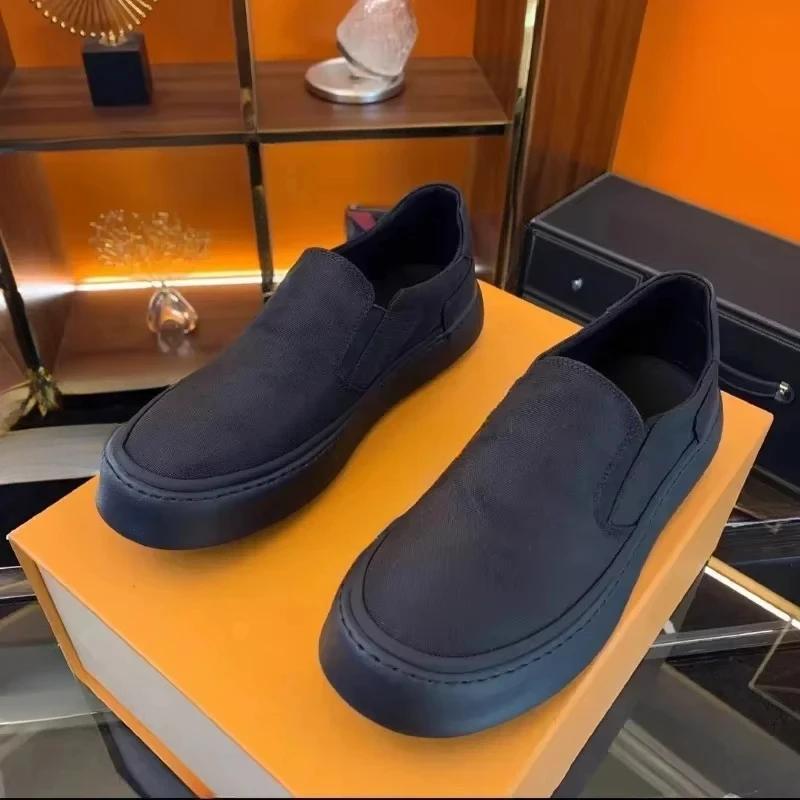 2025 Canvas Shoes for Men Black Loafers Men Casual Shoes Comfortable Walking Flat Men's Shoes Non-Slip Soft Moccasins Footwear