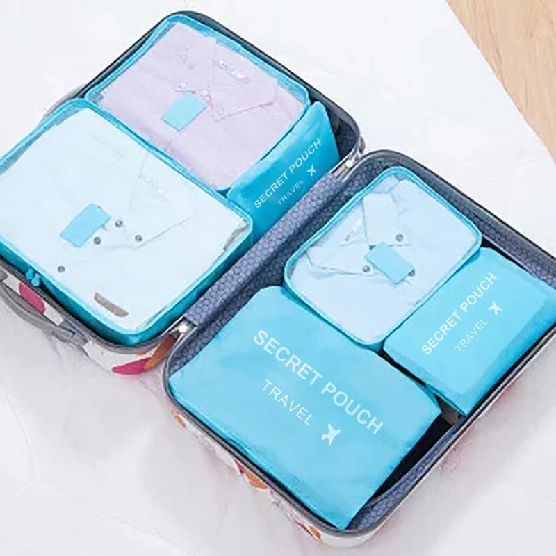 Juego de 6 bolsas de almacenamiento de viaje de gran capacidad, impermeables, color rosa, azul y gris, con cremallera